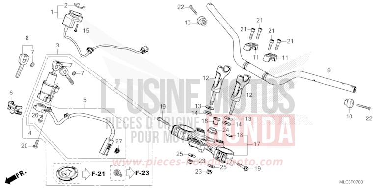 HANDLE PIPE/TOP BRIDGE for Transalp 750 MAT IRIDIUM GRAY METALLIC (NHC64) from 2023